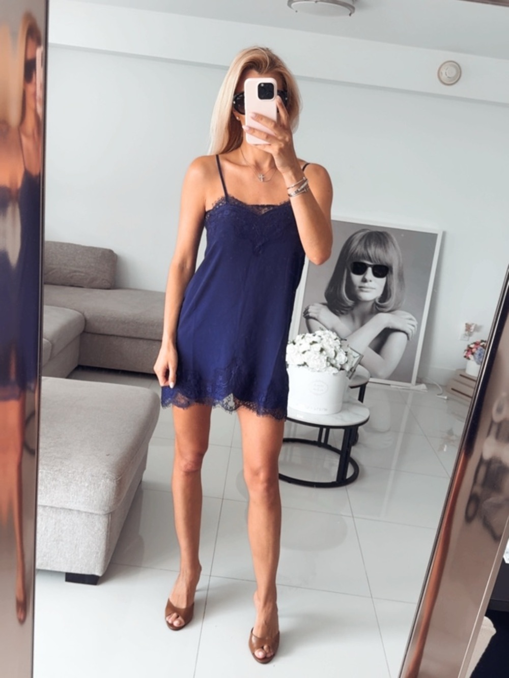 Storia Navy Lace-Trim Slip Dress